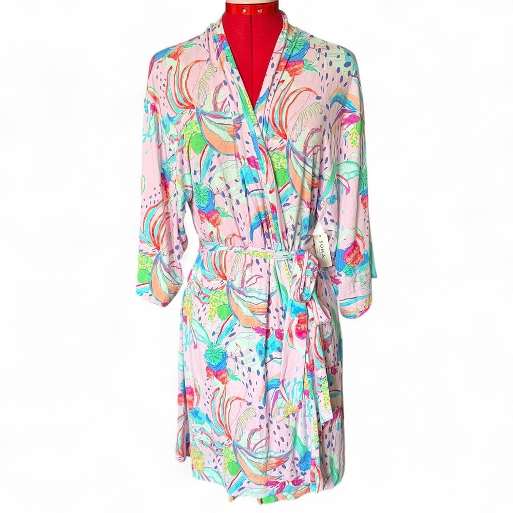 Soma Cool Nights Kimono Robe in Paradise Party Mid Pink size small/medium